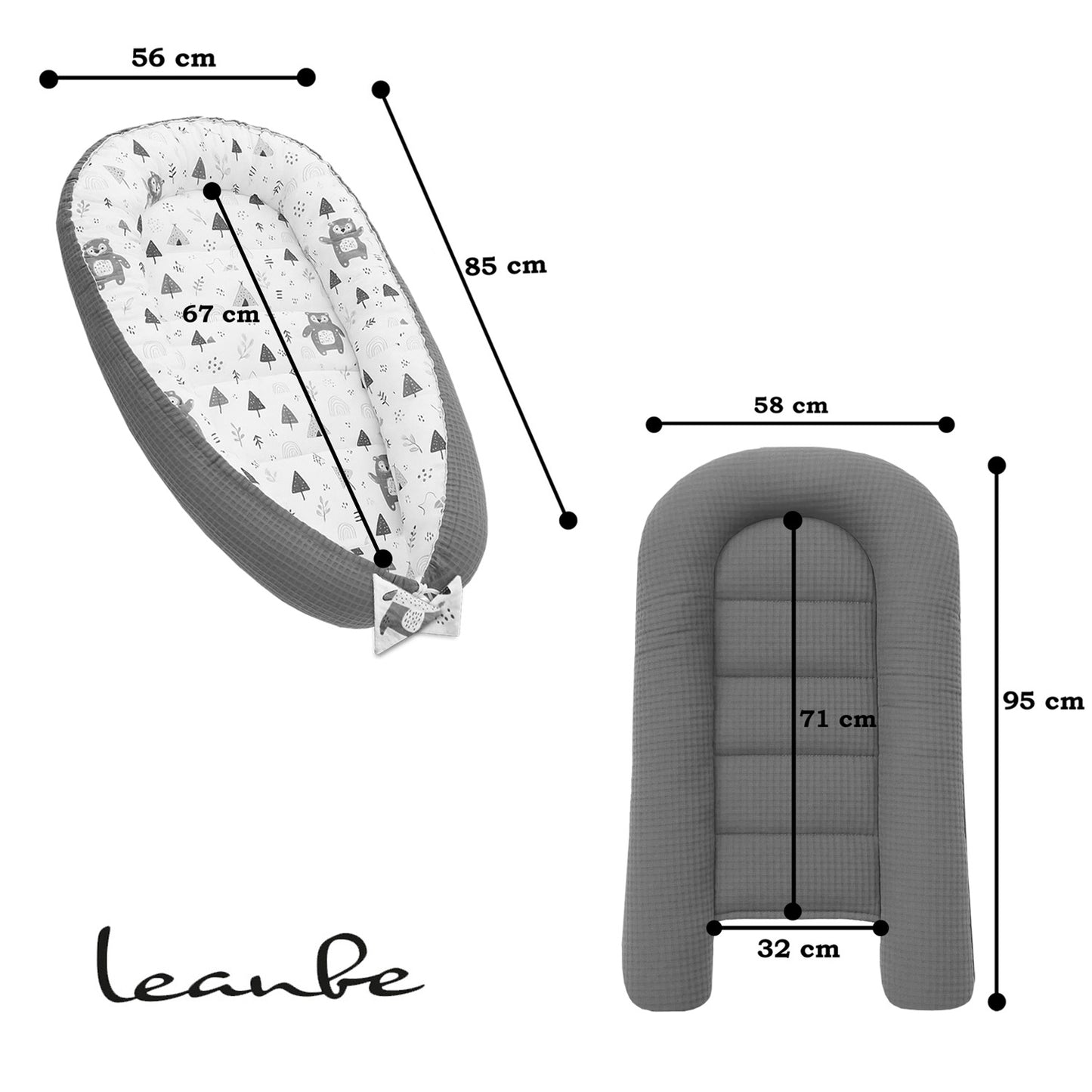 Babynest Kokon aus Baumwolle & Waffelstoff - Grau