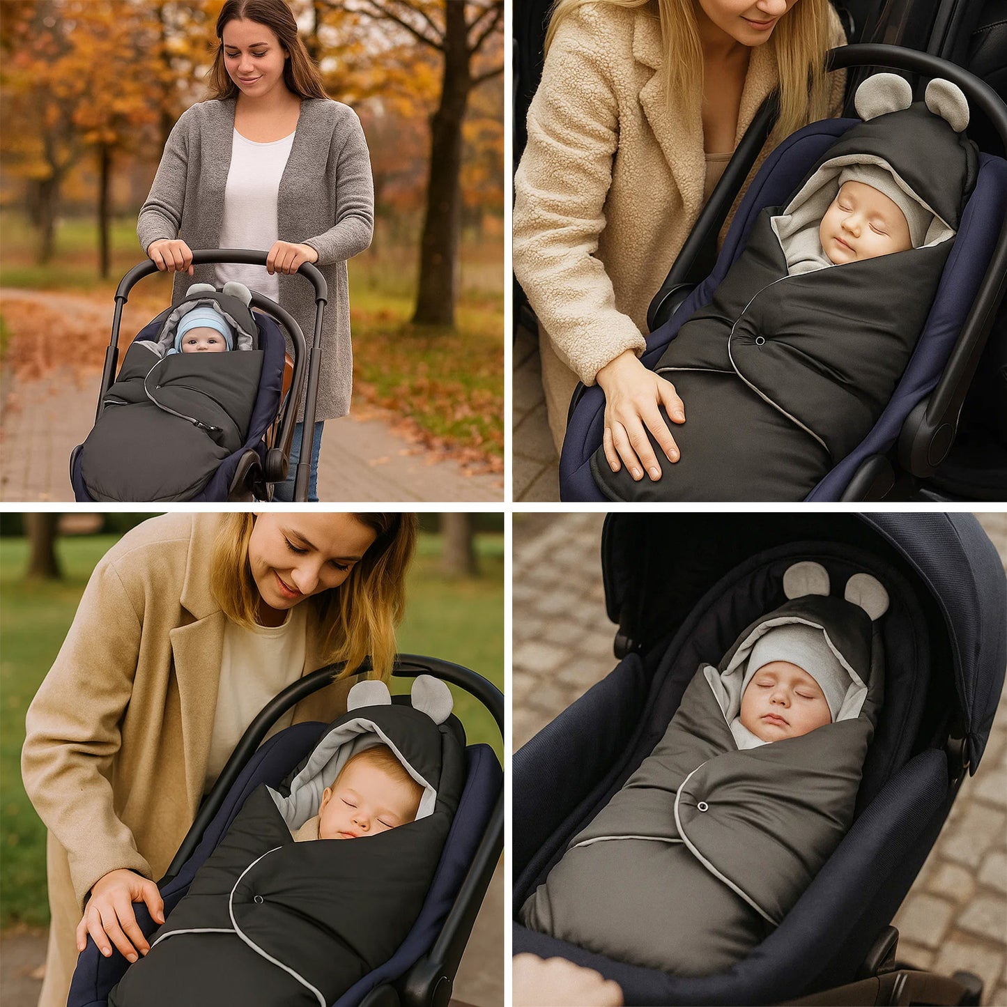 Baby Einschlagdecke für Winter - Schwarz und Grau