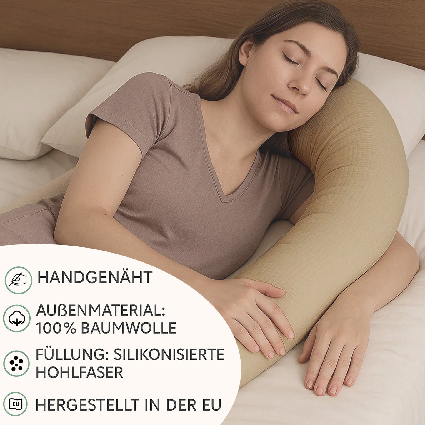 Bettschlange Stillkissen Seitenschläferkissen 150-400 cm Beige