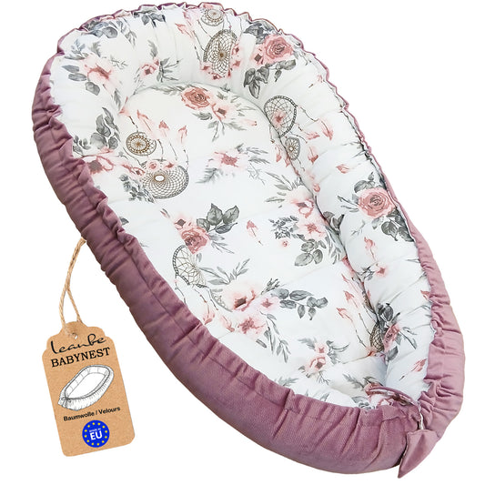 Babynest Kokon aus Baumwolle & Velours - Rosa