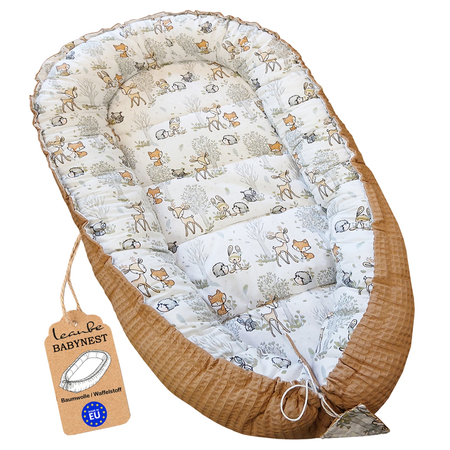 LEANBE Babynest Kokon aus Baumwolle & Waffelstoff - Beige