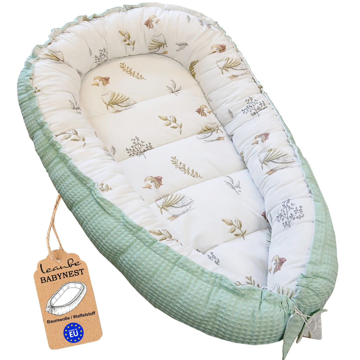 LEANBE Babynest Kokon aus Baumwolle & Waffelstoff - Mint
