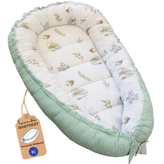 Babynest Kokon aus Baumwolle & Waffelstoff - Mint