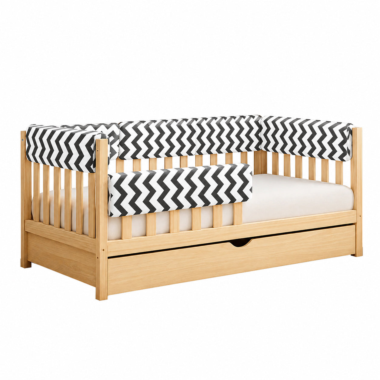 LEANBE Bettkantenschutz 70 cm für Betten -  Kissen für bettumrandung – Schwarz Chevron Baumwolle
