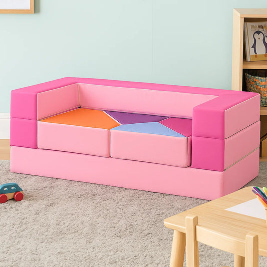 Kindersofa 4in1 Puzzle Spielsofa Rosa-Pink