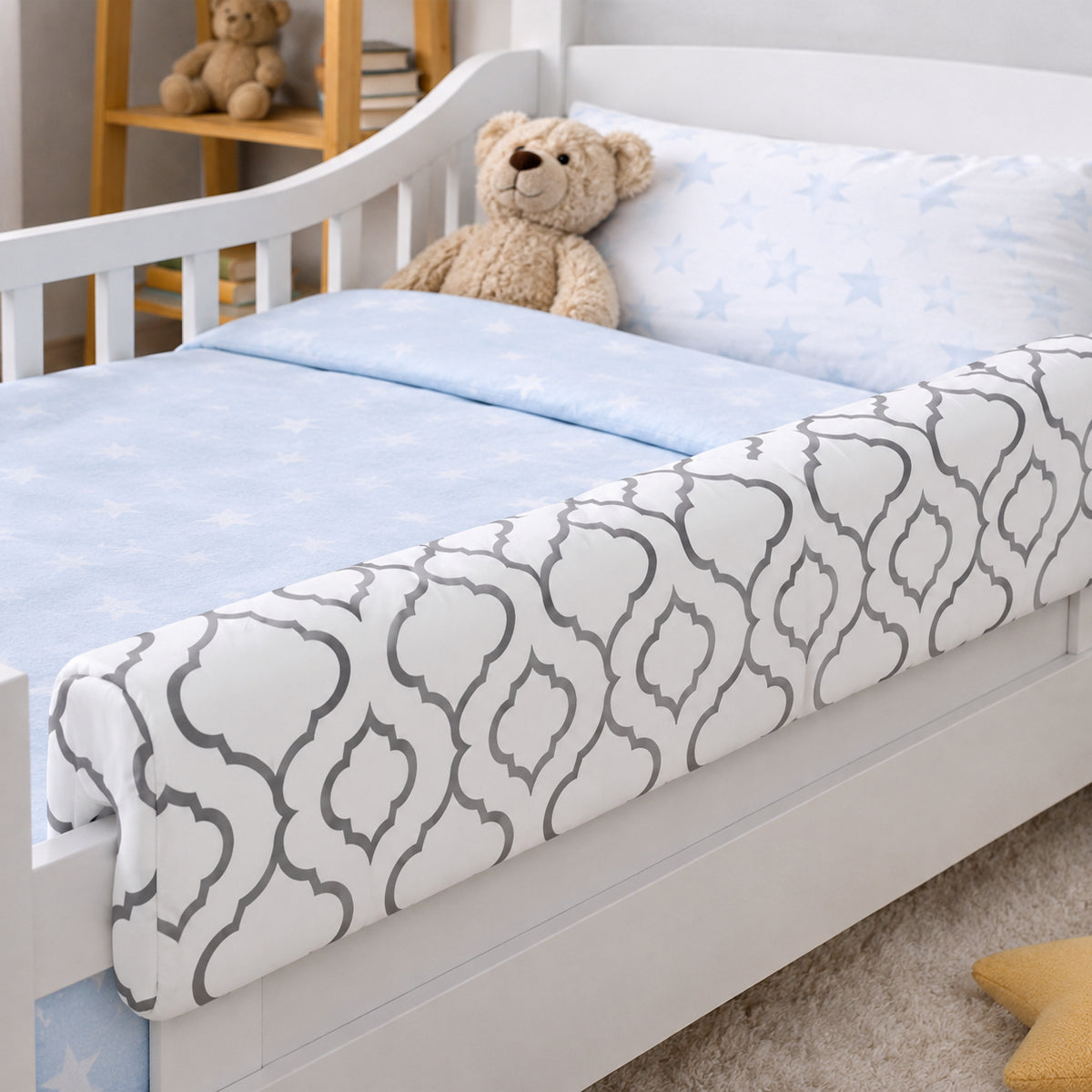 LEANBE Bettkantenschutz 70 cm für Betten -  Kissen für bettumrandung – Graues Ornament Baumwolle