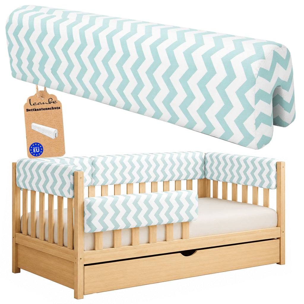 LEANBE Bettkantenschutz 70 cm für Betten -  Kissen für bettumrandung – Türkis Chevron