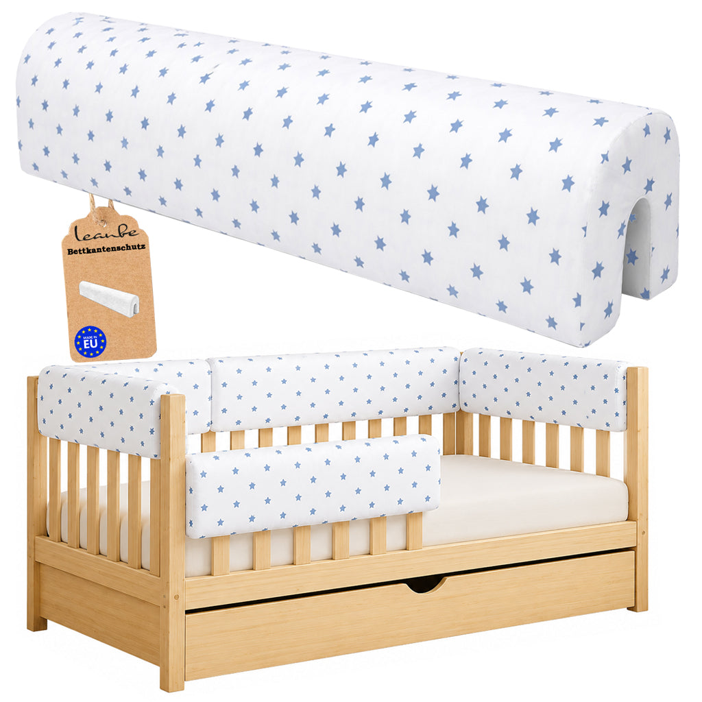 LEANBE Bettkantenschutz 70 cm für Betten -  Kissen für bettumrandung – Blaue Sterne Baumwolle